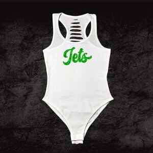 Glitter green White Jet football bodysuit, New York Outfit, NY Fan, Jet Gift